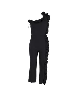 MSGM Jumpsuit met één schouder en ruches in zwart polyester