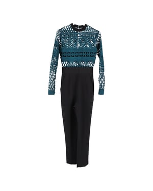 Self-Portrait jumpsuit met kanten details in blauwgroen polyester