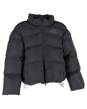 Balenciaga Logo Zip-Up Cropped Down Jacket in Black Polyester
