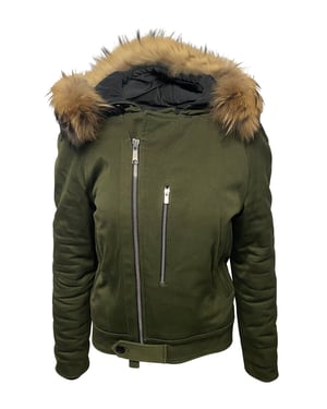 Sandro Paris parka met capuchon en bontkraag in groene katoenen uitvoering