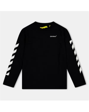 Boys Off White Regular Fit Long Sleeve Crew Neck T-Shirt in Black/White