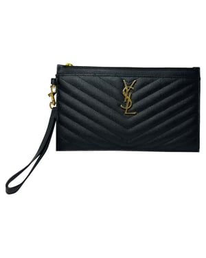 Saint Laurent Cassandre Matelassé Zipped Pouch i svart kalvskinn