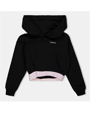 Girls Off White Cropped Relaxed Fit Hooded Sweatshirt in Black/Lilac