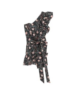 Isabel Marant mini-jurk met één schouder in lavendelkleur met bloemenprint van katoen