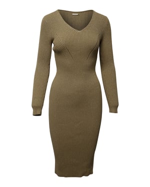 Michael Kors getailleerde midi-jurk van geribbelde gebreide stof in metallic goudkleurige viscose