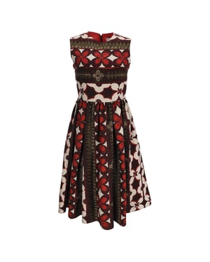 Valentino midi-jurk met bloemen- en Aztekenprint in veelkleurige wol