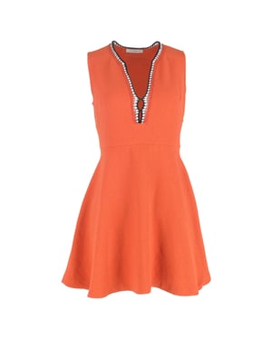 Sandro mini-jurk met diepe V-hals in oranje polyester