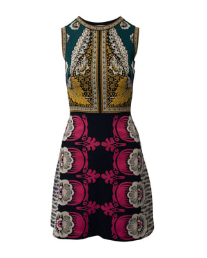 Mouwloze nauwsluitende jurk van Valentino met foulardprint in veelkleurige viscose.