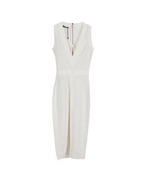 Balmain gebreide midi-jurk met diepe V-hals in witte viscose