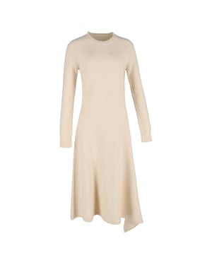 Jil Sander gebreide midi-jurk met lange mouwen van crèmekleurige wol.