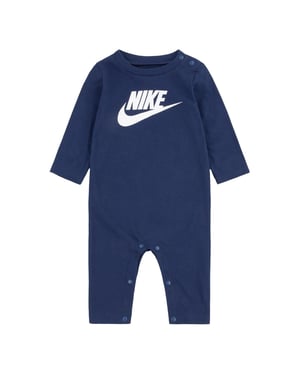 Girls Nike Crew Neck Long Sleeve Logo Print Romper in Navy