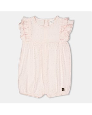 Girls Carrement Beau Crew Neck Ruffle Polka Dot Playsuit in Apricot