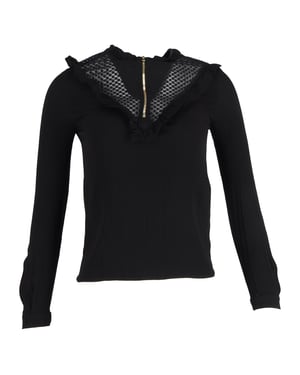 Maje blouse met ruches en ritssluiting, lange mouwen, in zwart polyester