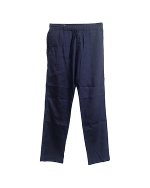 Dries Van Noten rechte broek met trekkoord in marineblauw linnen