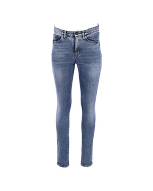 Saint Laurent slim fit jeans med broderad logotyp i blå bomullsdenim