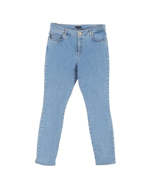 Escada Skinny Jeans med Blommönster i Blå Bomullsdenim