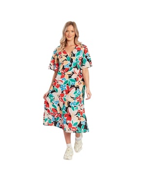Influence A-lijn midi-jurk met bloemenprint voor dames (Rood/Multikleurig)