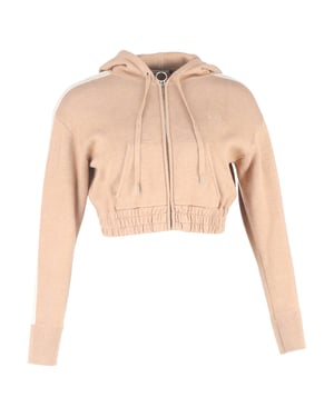Sandro cropped sweater met capuchon en ritssluiting in beige katoen