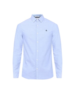 Original Penguin Heren-shirt met lange mouwen 'Sticker Pete' van EcoVero (Amparo Blue)