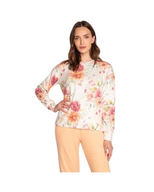 PJ Salvage Dames-top met lange mouwen van jersey met bloemenprint (Beige/Roze/Oranje)
