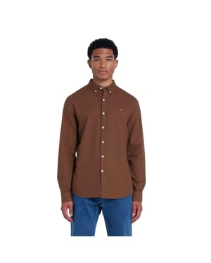 Farah Vintage Oxford-overhemd met lange mouwen en knoopsluiting voor heren (Midden-Bruin)