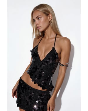 Dames Halter Crop Top Met Pailletten Detail