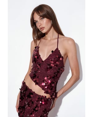 Women's Halter Crop Top With Sequin Detail