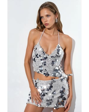 Women's Halter Crop Top With Sequin Detail