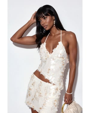 Women's Halter Crop Top With Sequin Detail