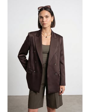 Lange Satijnen Blazer met Sjaalkraag