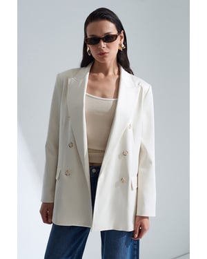 Lange Satijnen Blazer met Sjaalkraag