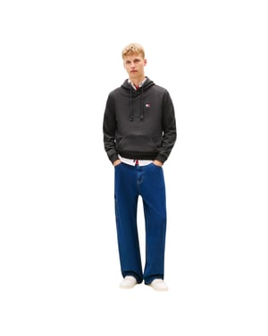 Tommy Jeans Heren Badge Hoodie (Zwarte mergel)