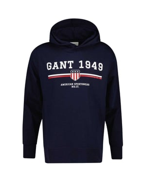 Gant Huvtröja med dragsko och grafiskt tryck för män, 1949 (Kvällsblå)