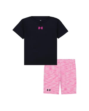 Under Armour Set bestaande uit een T-shirt met korte mouwen en een korte broek met logo voor meisjes (Zwart/roze)