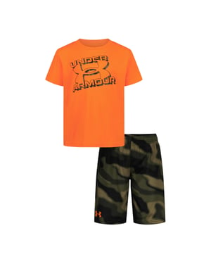 Under Armour Set met T-shirt en korte broek met groot logo voor jongens van Tech (Oranje)