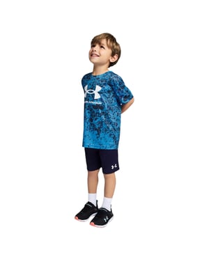 Under Armour Set met T-shirt en korte broek met groot logo voor jongens van Tech (Blauw/Zwaar)