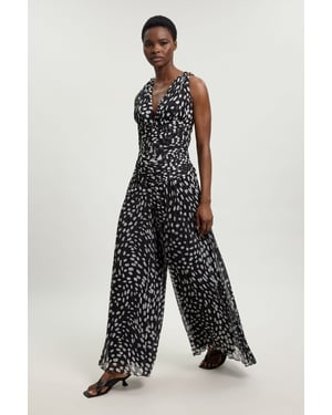 Polka Dot Crinkle Cross Back Georgette Woven Jumpsuit