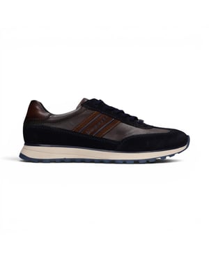 Bugatti Men's Navy Blue Leather Lace-Up Trainer Sneaker Shoes - Timon