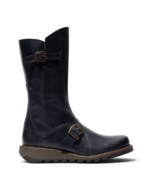 Fly London Womens Wine MES 2 Wighiel Gesp Leren Rits Platform Laarzen midden op de kuit