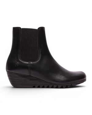 Fly London Dames Zwarte Leren Chelsea-laarzen met wighak - ORFU496