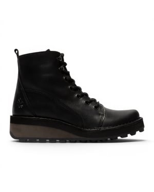 Fly London dames zwarte leren veterschoenen enkellaarzen - HAZI147