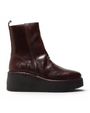 Fly London Dames Wijn Leer Wighak Platform Enkellaarzen - HEIJ272
