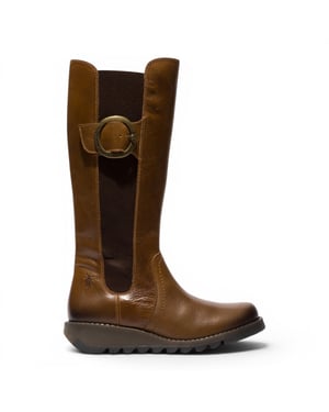 Fly London Dames beige leren kniehoge lange laarzen - SOIF361