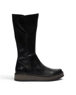 Fly London Dames Zwarte Leren High Pull On lange laarzen - RHEA042