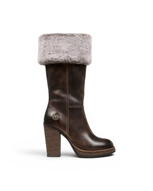 Windsorsmith Womens Mid Calf Brown Leather High Heel Fur Boots - Lovestruck