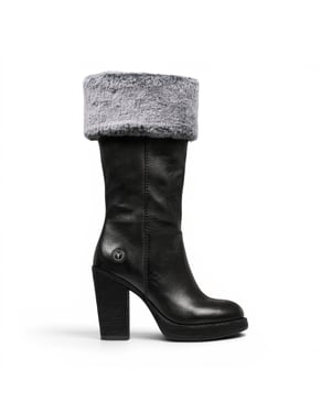 Windsorsmith Womens Mid Calf Black Leather High Heel Fur Boots - Lovestruck
