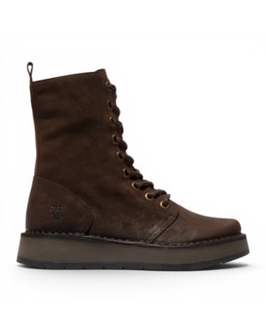 Fly London Dames Combat Brown Suède Leren Veterlaarzen - RAMI043