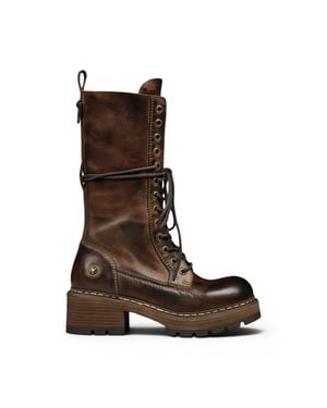 Windsorsmith Dames bruine leren veterschoenen lange gevechtslaarzen - Roam