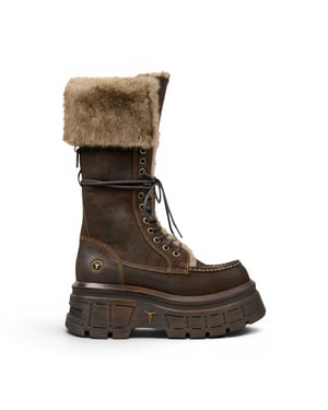 Windsorsmith Bruine Suède Leren Platform Combat Fur Laarzen voor Dames - Saintly
