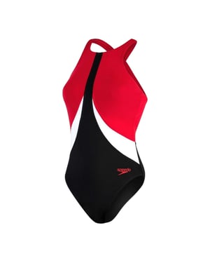 Speedo Baddräkt i ett stycke med färgblock för dam och dam (Svart/röd)